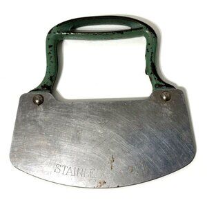 Vtg Acme Stainless Steel Blade Pastry / Dough Cutter ~ Cast Iron Handle Teal